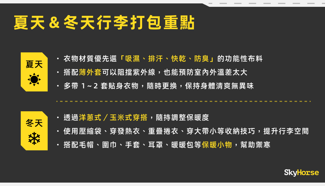 夏天＆冬天行李打包重點